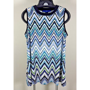 Apt 9 Blue Multi Zigzag Sleeveless Lightweight Stretchy Loose Tunic Tank Women M